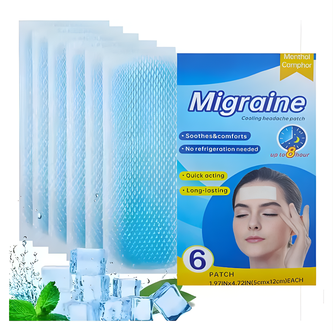 Migraine cooling headache patches with menthol camphor, quick acting, long-lasting, no refrigeration