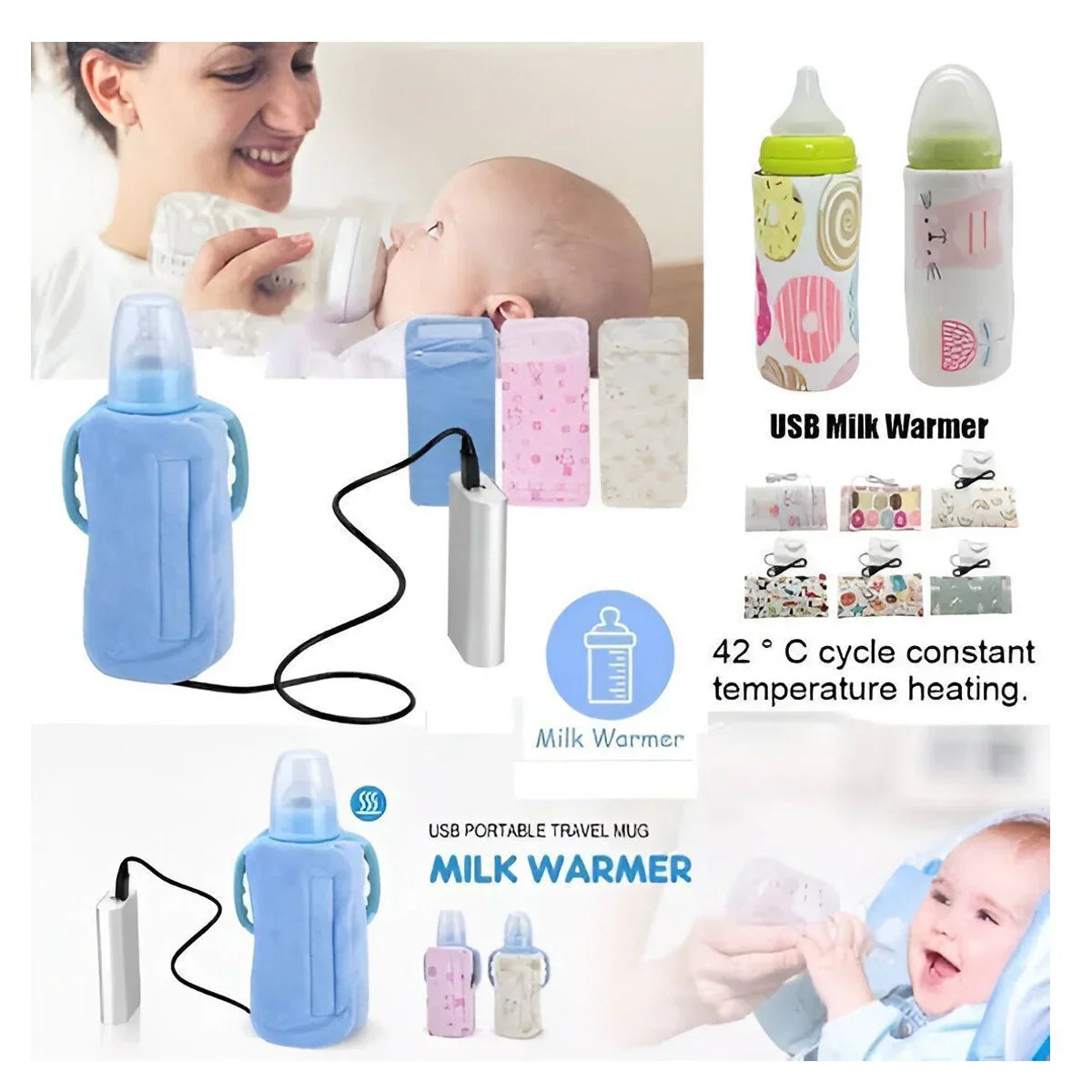 Insulated portable USB Baby Feeder Warmer Bag designed for safe milk warming